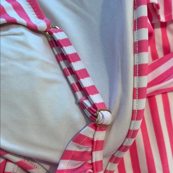NWOT Pink and White Striped Vineyard Vines Ruffle Swimsuit - Picture 7 of 7